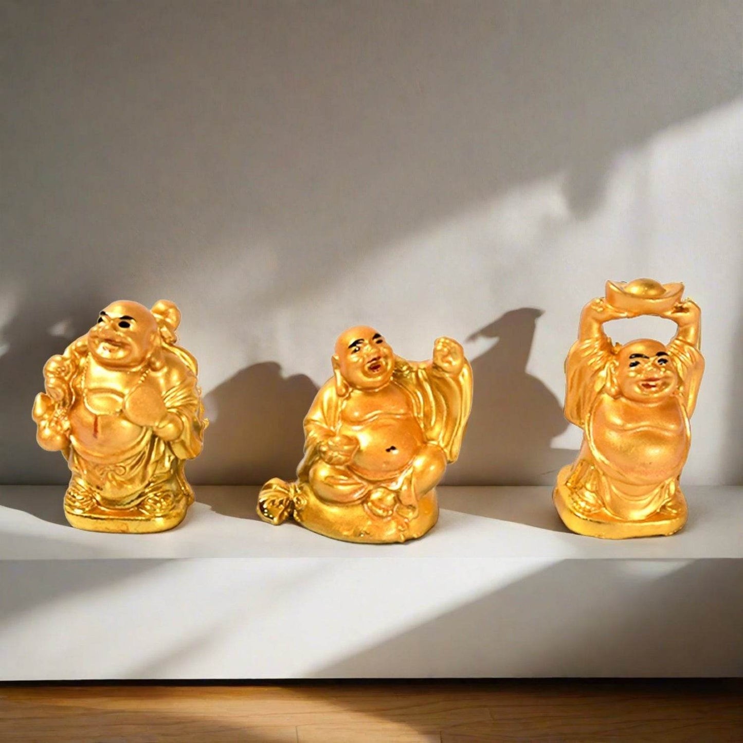 Golden Laughing Buddha Set Of Six Pieces Statue For Happiness, Wealth & Good luck Decor For Wealth and Success (6 Pcs Set) - infinityexculsivestore.com