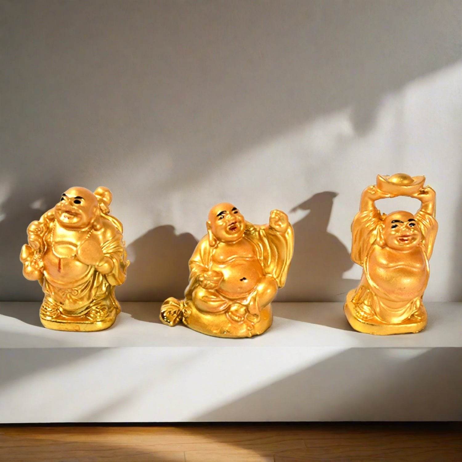 Golden Laughing Buddha Set Of Six Pieces Statue For Happiness, Wealth & Good luck Decor For Wealth and Success (6 Pcs Set) - infinityexculsivestore.com