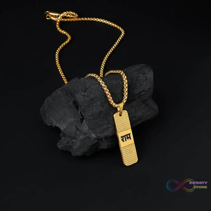 Golden Ram Naam Locket With Chain (1 Pc) - infinityexculsivestore.com