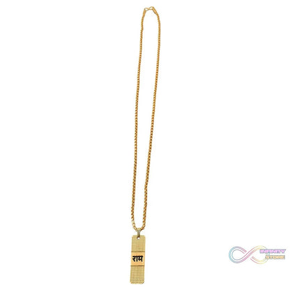 Golden Ram Naam Locket With Chain (1 Pc) - infinityexculsivestore.com