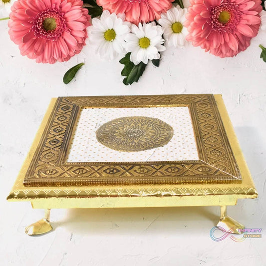 Golden - Square Pooja Chowki Patla / Bajot (20×20 CM / 1 Pc) - infinityexculsivestore.com