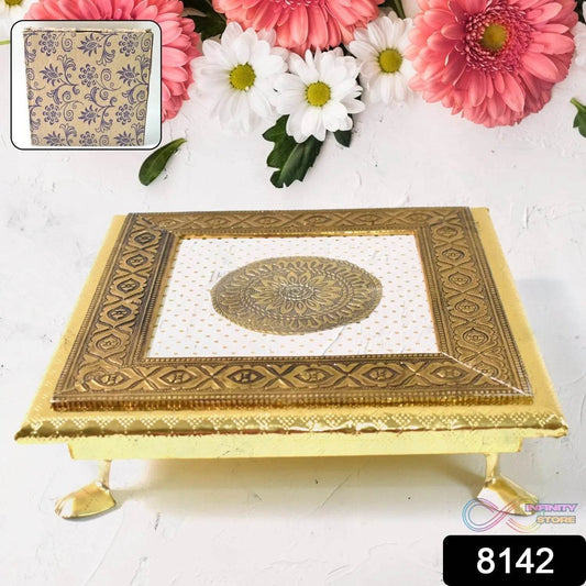 Golden - Square Pooja Chowki Patla / Bajot (20×20 CM / 1 Pc) - infinityexculsivestore.com