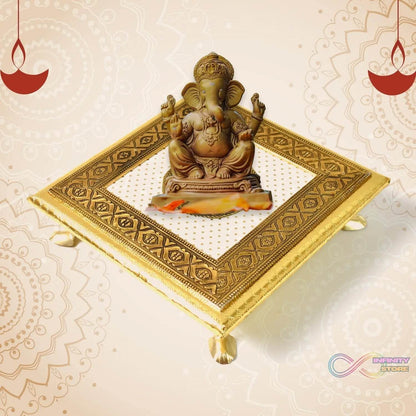 Golden - Square Pooja Chowki Patla / Bajot (20×20 CM / 1 Pc) - infinityexculsivestore.com
