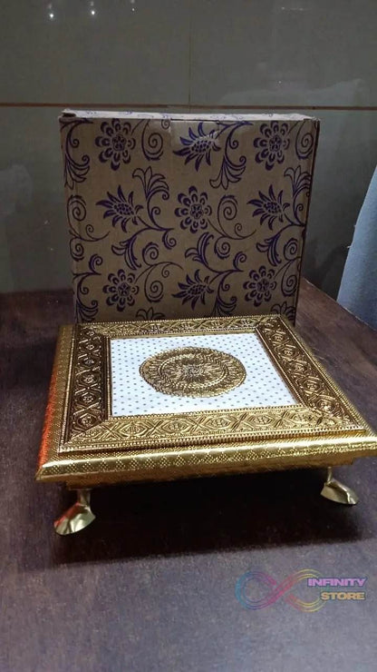 Golden - Square Pooja Chowki Patla / Bajot (20×20 CM / 1 Pc) - infinityexculsivestore.com