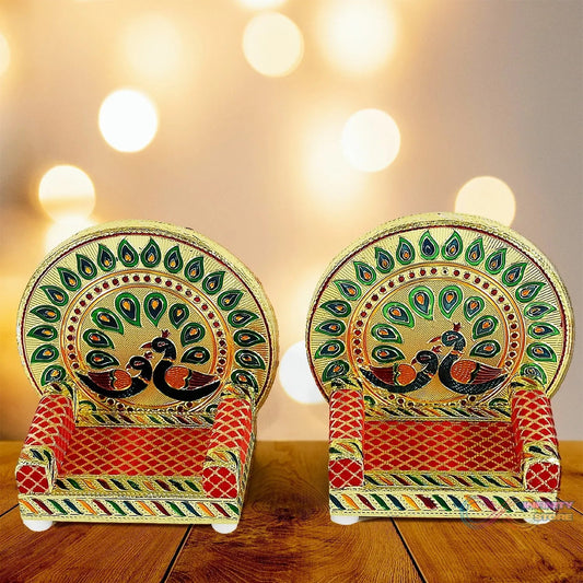 Meenakari Work Laddu Gopal Singhasan for Pooja Mandir Wooden Krishna Ladoo Bal Gopal Sofa Asan, Home Decorative Premium Look Decorative Singhasan Suitable For Home, Office, Restaurant (2 Pc Set) - infinityexculsivestore.com