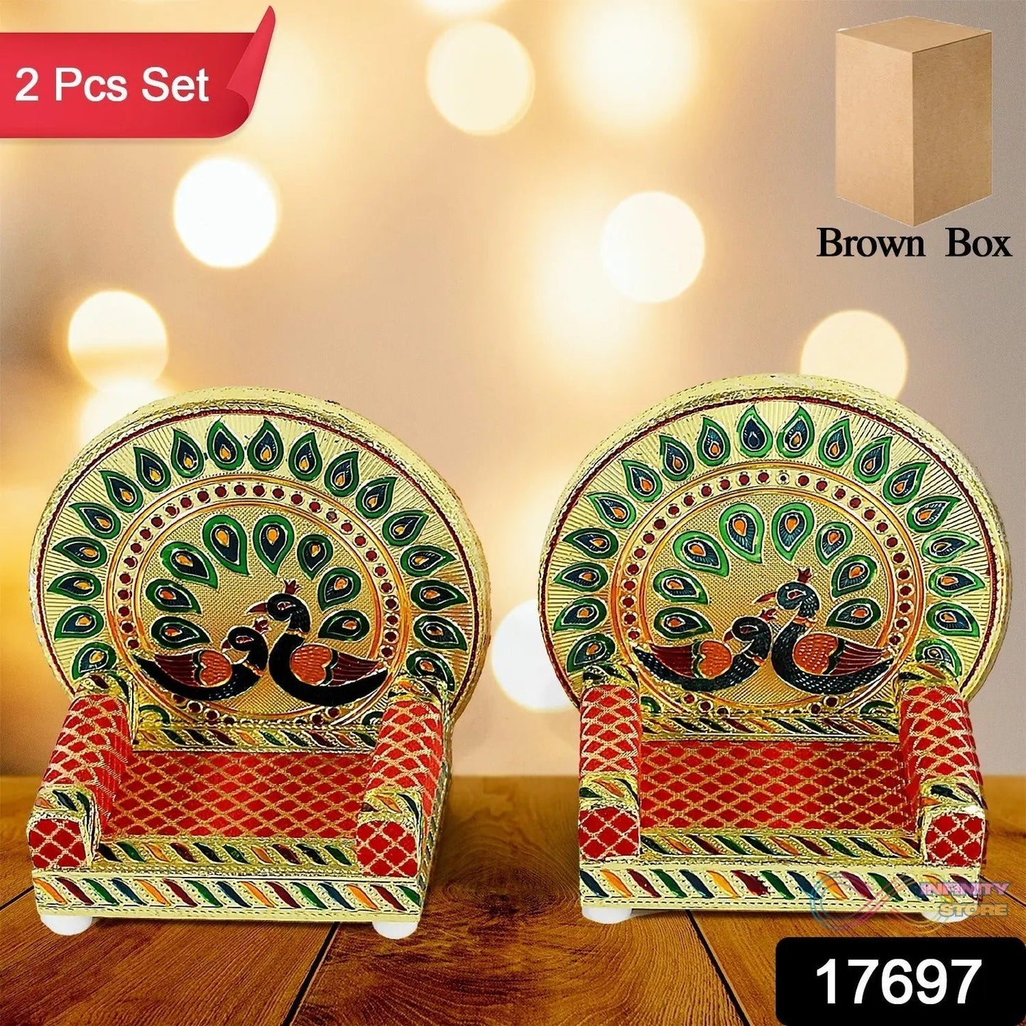 Meenakari Work Laddu Gopal Singhasan for Pooja Mandir Wooden Krishna Ladoo Bal Gopal Sofa Asan, Home Decorative Premium Look Decorative Singhasan Suitable For Home, Office, Restaurant (2 Pc Set) - infinityexculsivestore.com