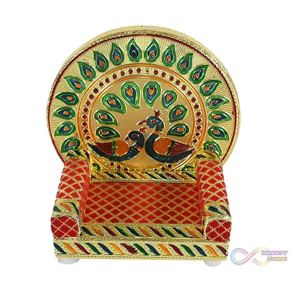 Meenakari Work Laddu Gopal Singhasan for Pooja Mandir Wooden Krishna Ladoo Bal Gopal Sofa Asan, Home Decorative Premium Look Decorative Singhasan Suitable For Home, Office, Restaurant (2 Pc Set) - infinityexculsivestore.com