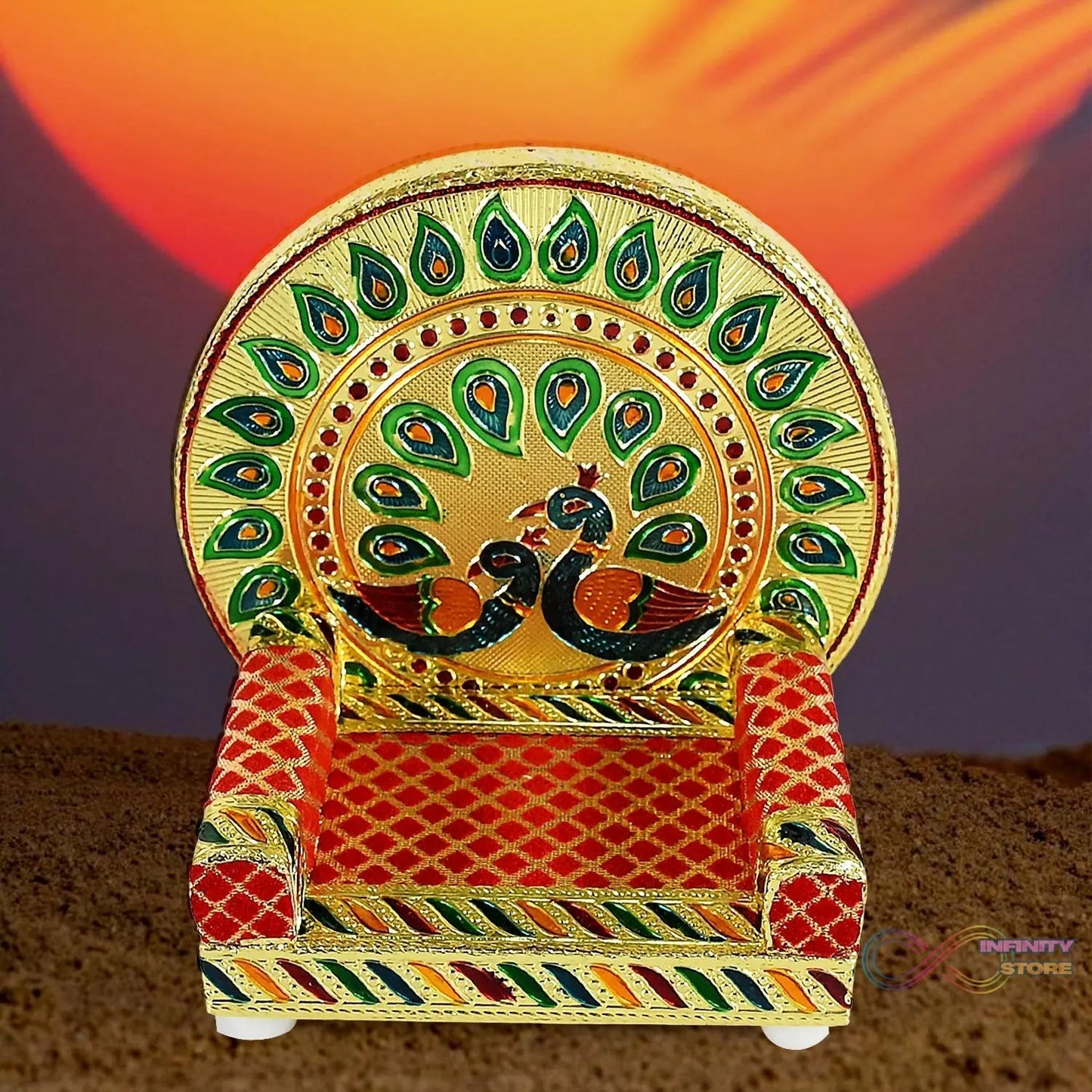 Meenakari Work Laddu Gopal Singhasan for Pooja Mandir Wooden Krishna Ladoo Bal Gopal Sofa Asan, Home Decorative Premium Look Decorative Singhasan Suitable For Home, Office, Restaurant (2 Pc Set) - infinityexculsivestore.com