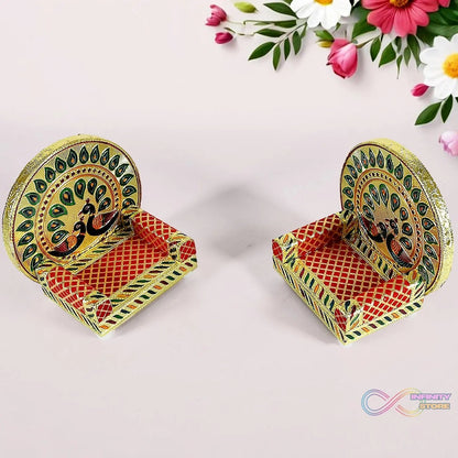 Meenakari Work Laddu Gopal Singhasan for Pooja Mandir Wooden Krishna Ladoo Bal Gopal Sofa Asan, Home Decorative Premium Look Decorative Singhasan Suitable For Home, Office, Restaurant (2 Pc Set) - infinityexculsivestore.com