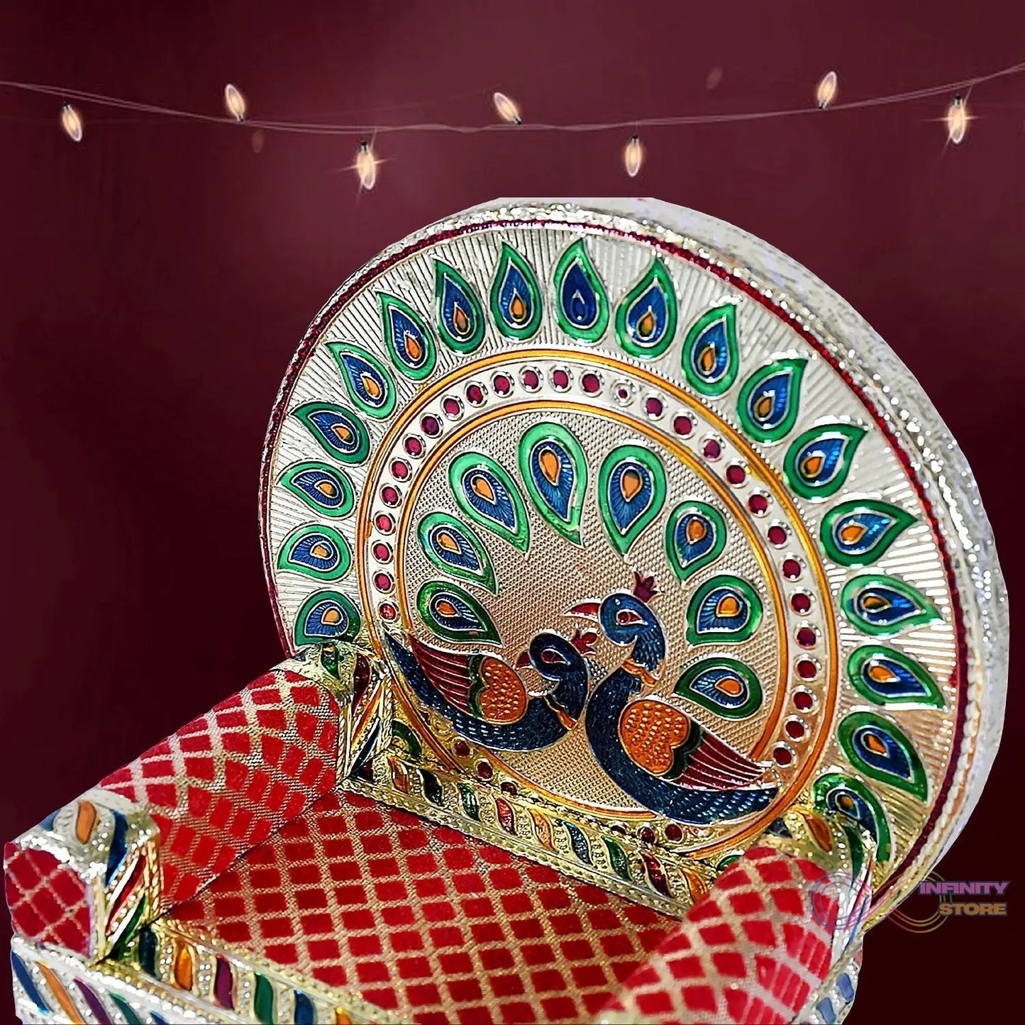Meenakari Work Laddu Gopal Singhasan for Pooja Mandir Wooden Krishna Ladoo Bal Gopal Sofa Asan, Home Decorative Premium Look Decorative Singhasan Suitable For Home, Office, Restaurant (2 Pc Set) - infinityexculsivestore.com