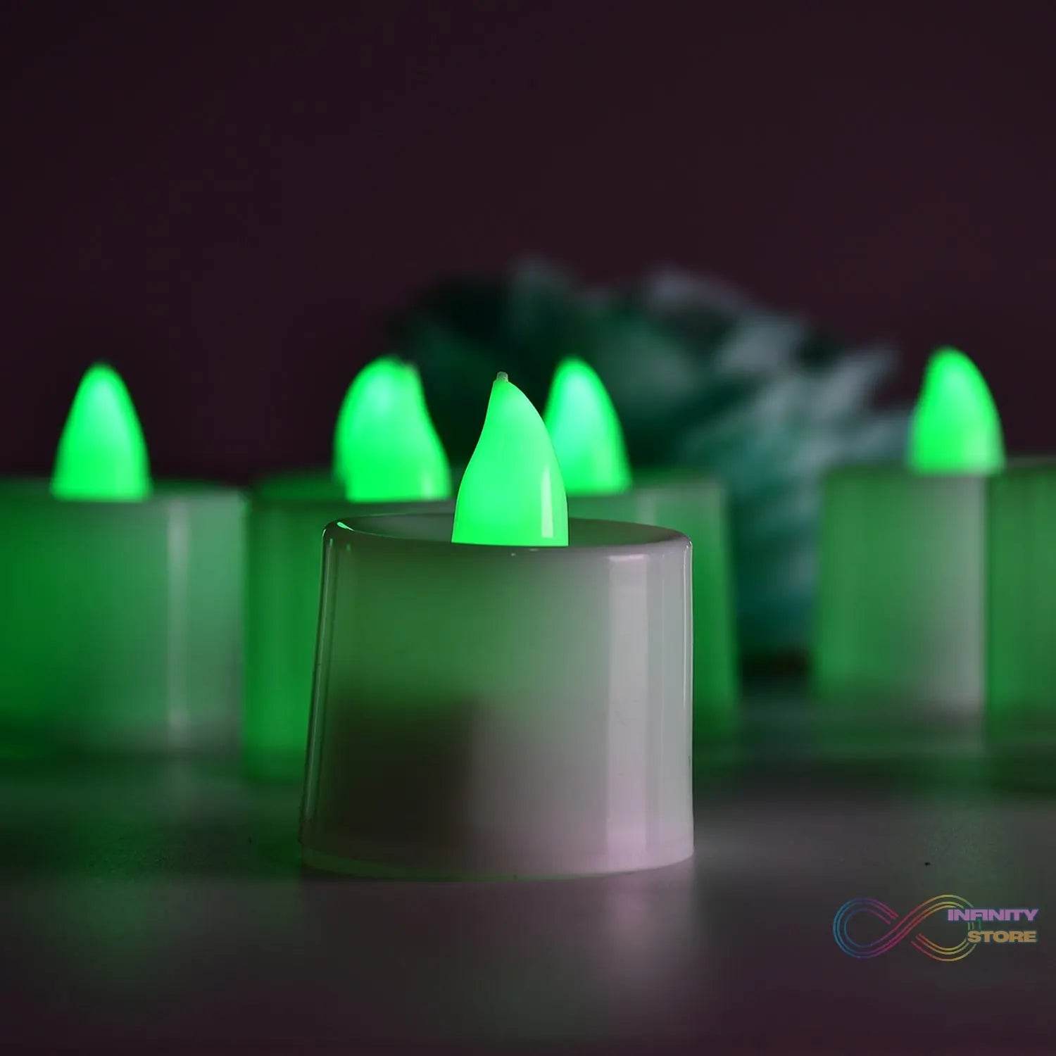 Green Flameless LED Tealights, Smokeless Plastic Decorative Candles - Led Tea Light Candle For Home Decoration (Pack Of 24) - infinityexculsivestore.com