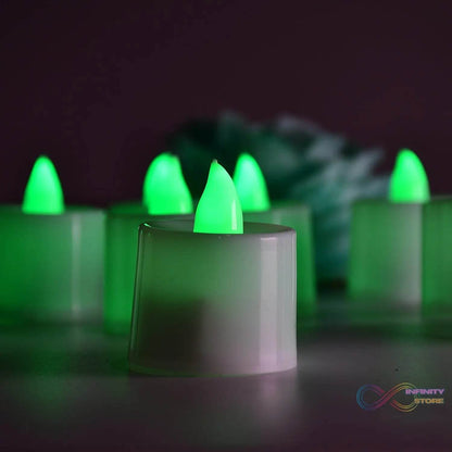 Green Flameless LED Tealights, Smokeless Plastic Decorative Candles - Led Tea Light Candle For Home Decoration (Pack Of 24) - infinityexculsivestore.com