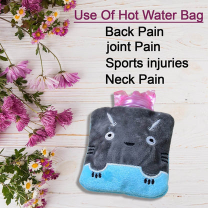 Grey Cat Print Small Hot Water Bag with Cover for Pain Relief - infinityexculsivestore.com
