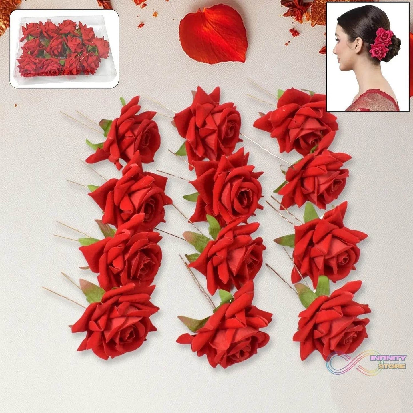 Hair Clip Red Rose Bridal Hair Pins Rose (12 Pcs Set) - infinityexculsivestore.com