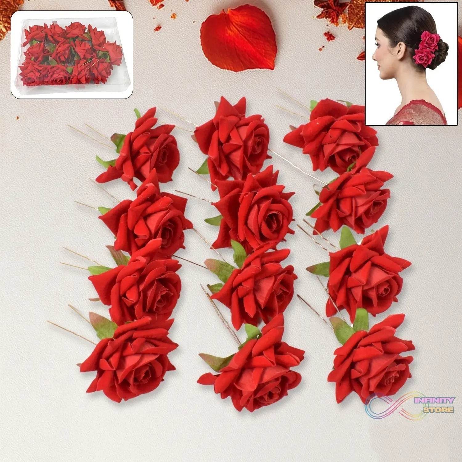 Hair Clip Red Rose Bridal Hair Pins Rose (12 Pcs Set) - infinityexculsivestore.com
