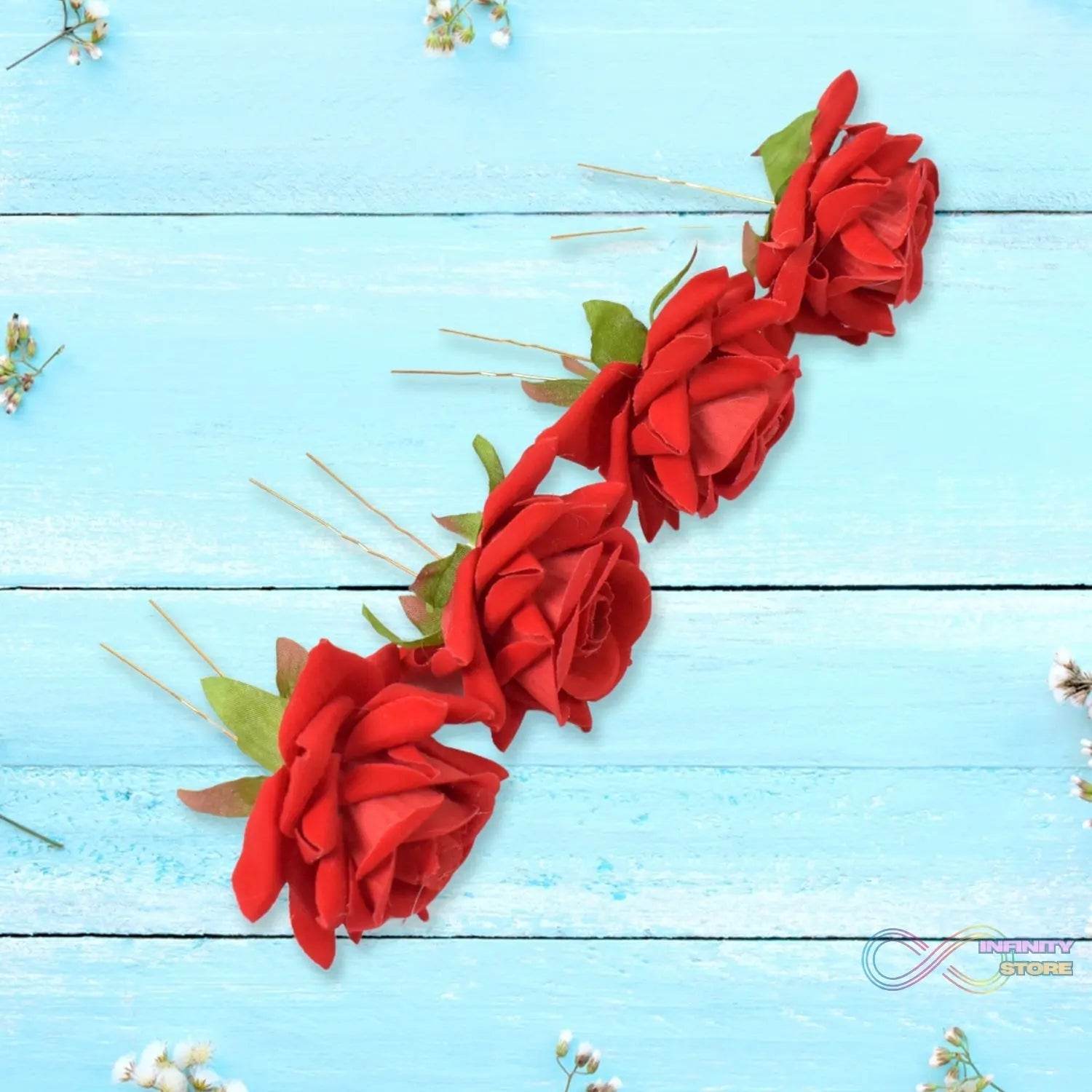 Hair Clip Red Rose Bridal Hair Pins Rose (12 Pcs Set) - infinityexculsivestore.com