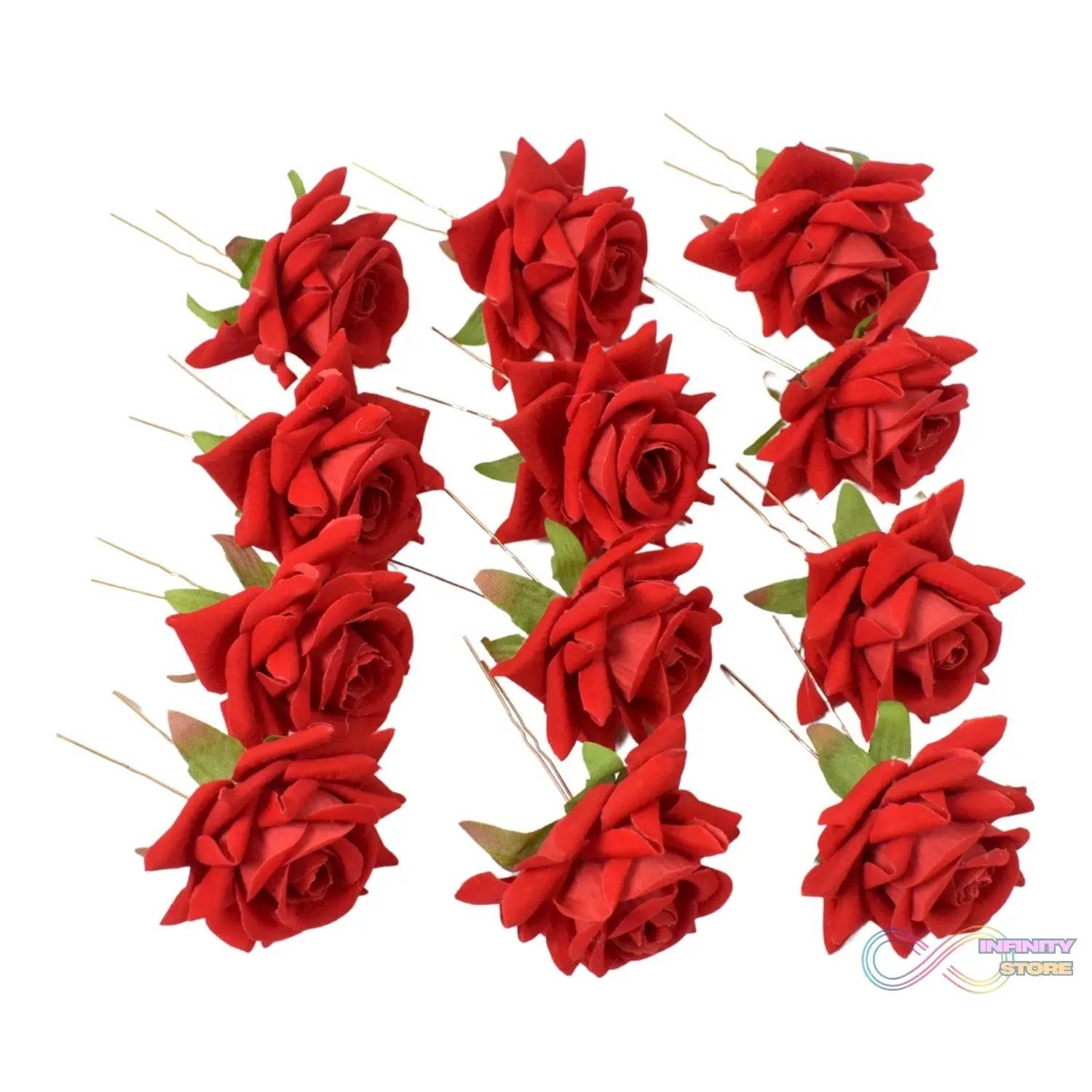Hair Clip Red Rose Bridal Hair Pins Rose (12 Pcs Set) - infinityexculsivestore.com