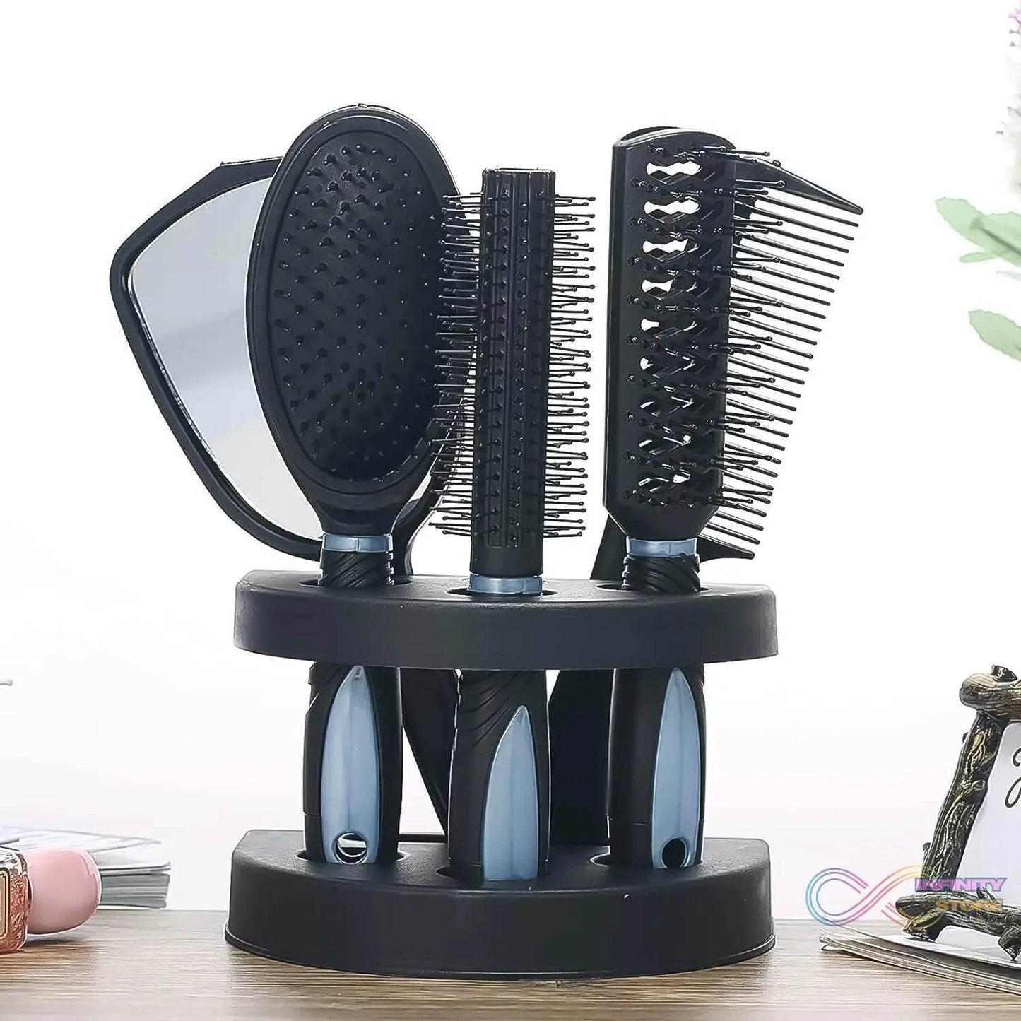 Hair Combs Mirror Set Professional Salon Hair Cutting Brushes Sets (5 Pc With Stand) - infinityexculsivestore.com
