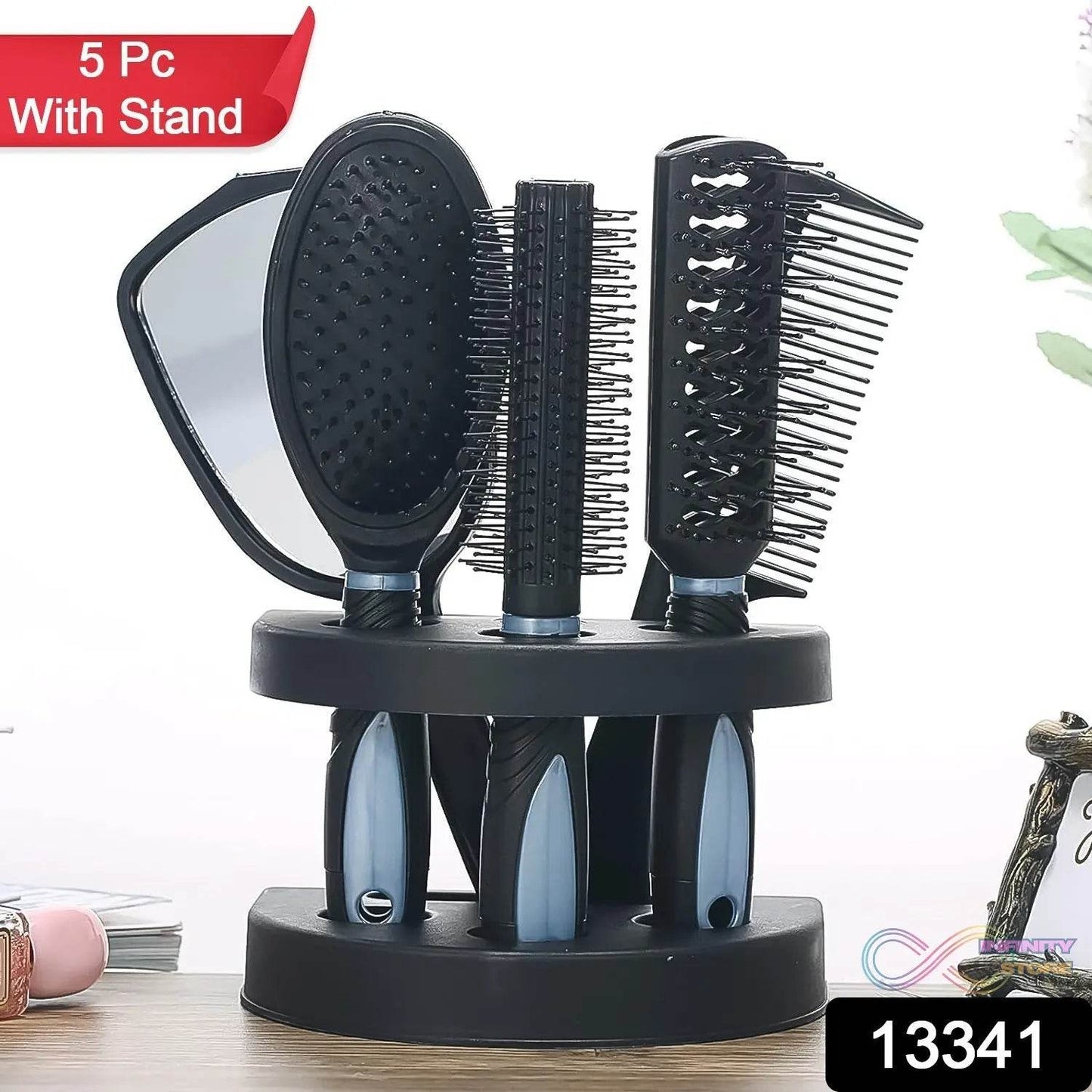 Hair Combs Mirror Set Professional Salon Hair Cutting Brushes Sets (5 Pc With Stand) - infinityexculsivestore.com