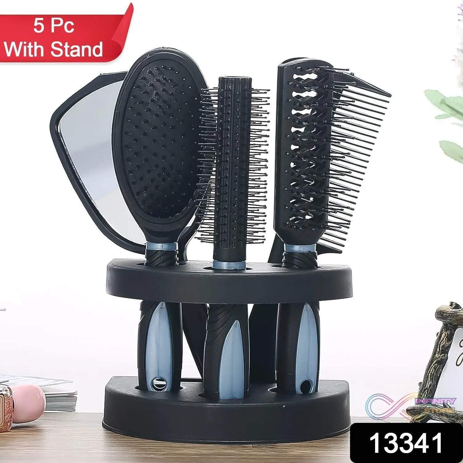 Hair Combs Mirror Set Professional Salon Hair Cutting Brushes Sets (5 Pc With Stand) - infinityexculsivestore.com