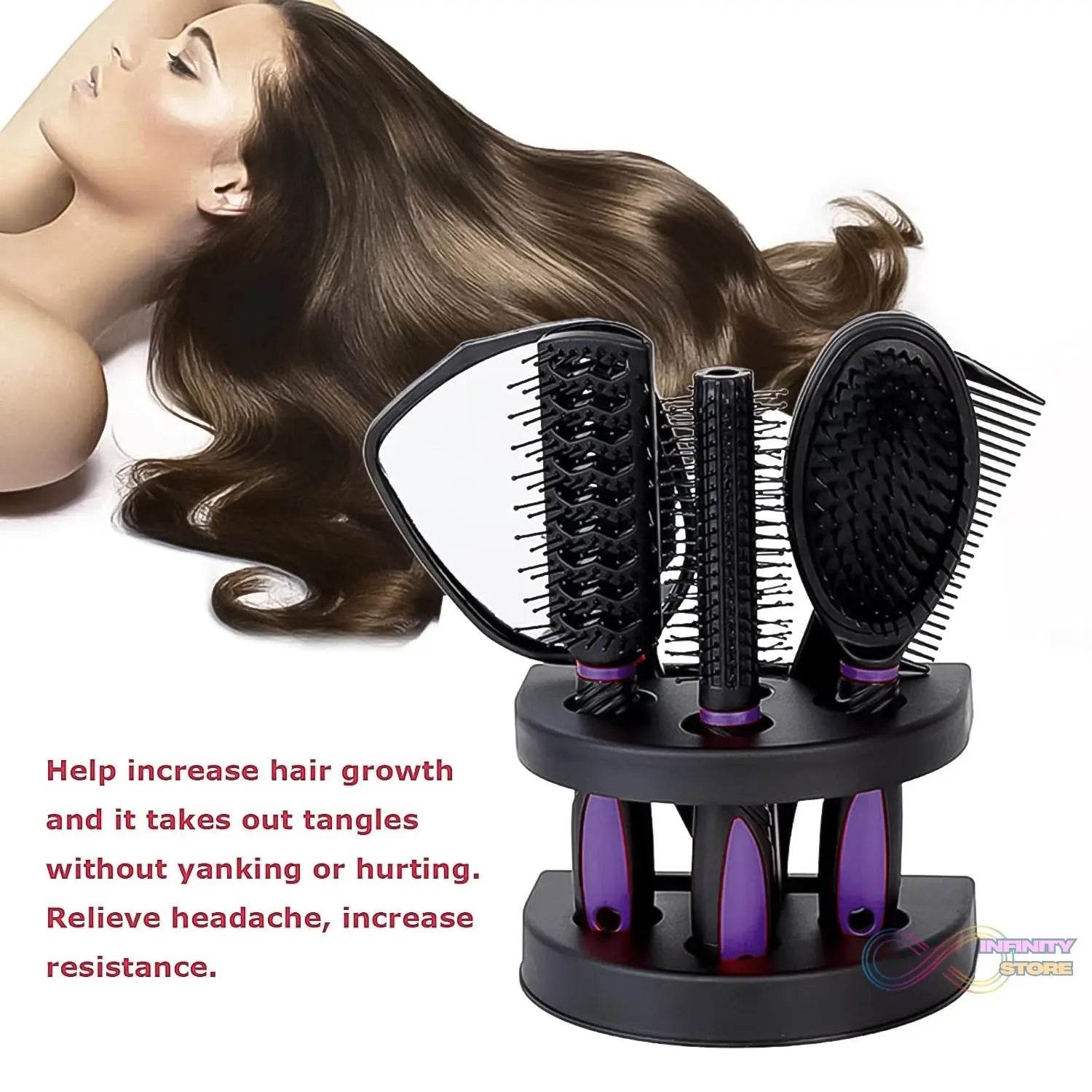 Hair Combs Mirror Set Professional Salon Hair Cutting Brushes Sets (5 Pc With Stand) - infinityexculsivestore.com