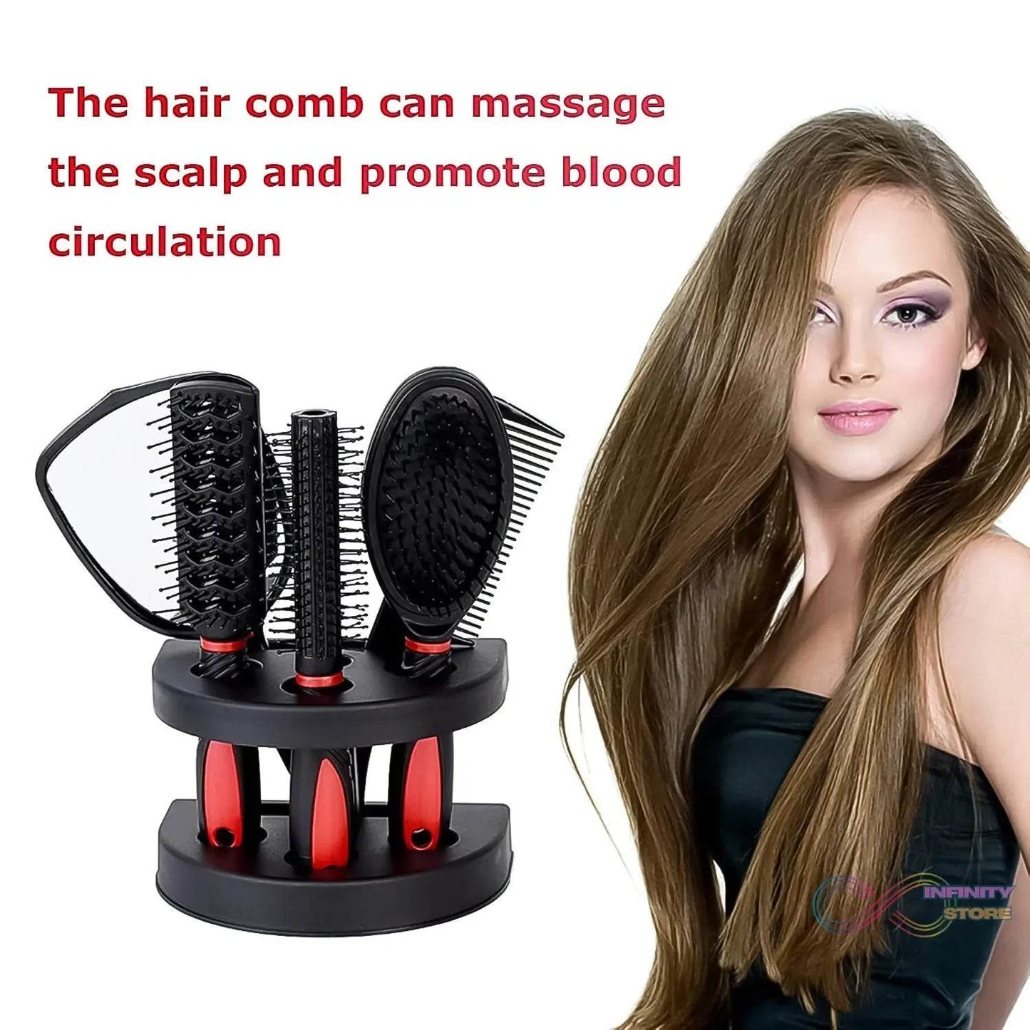Hair Combs Mirror Set Professional Salon Hair Cutting Brushes Sets (5 Pc With Stand) - infinityexculsivestore.com
