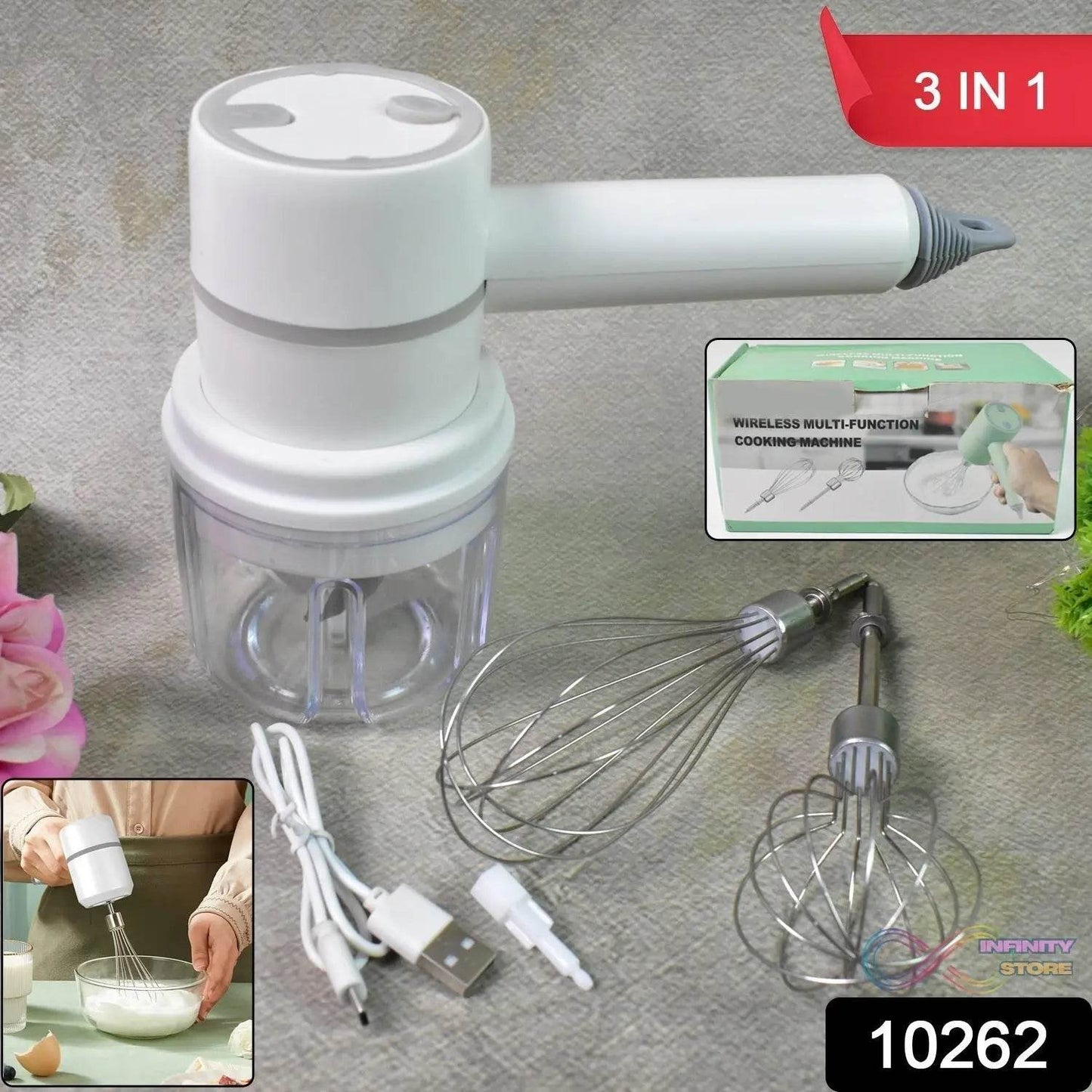 Hand Mixer Food Chopper Cordless 3 in 1 Electric Hand Mixer (1 Set) - infinityexculsivestore.com