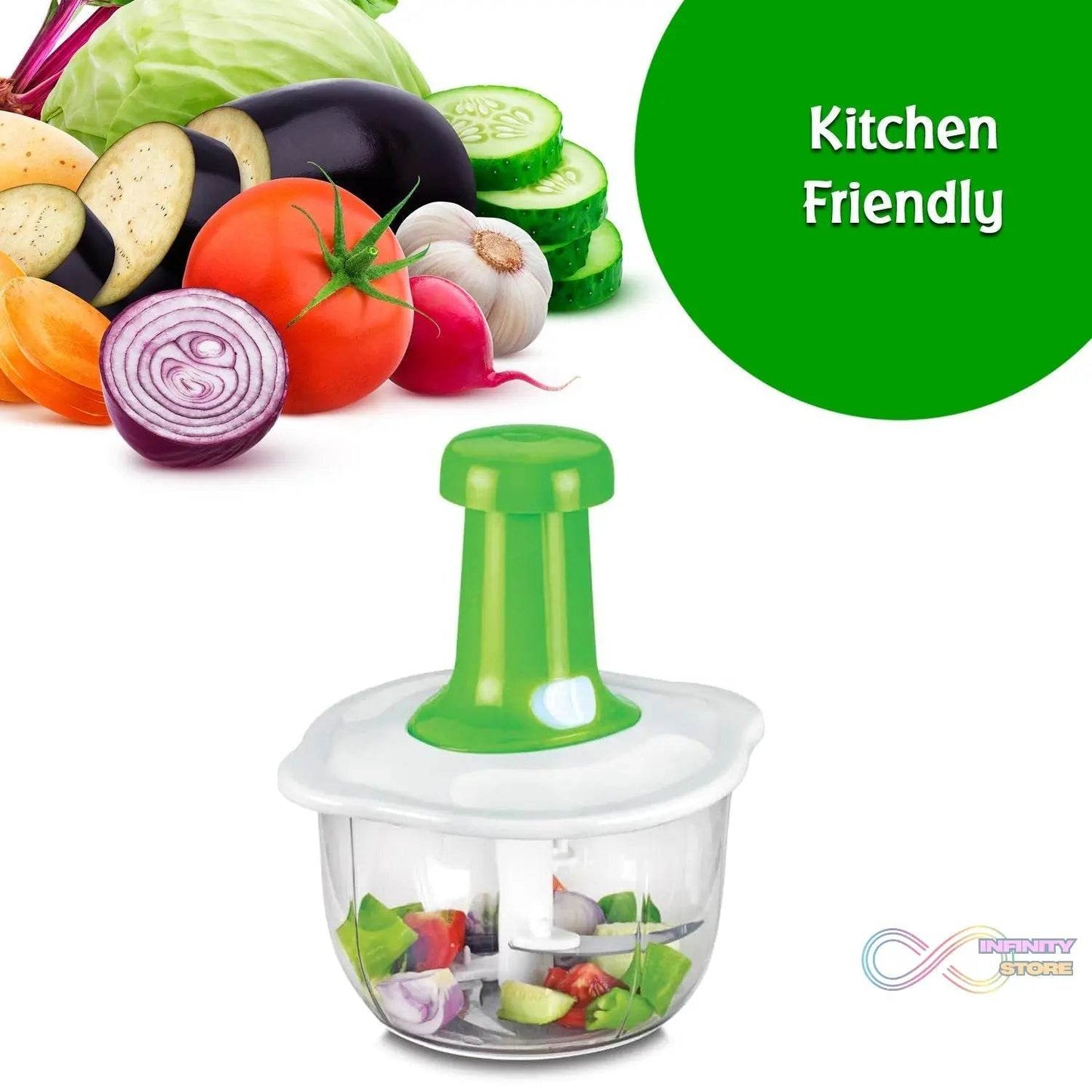 Hand Press Fruits and Vegetable 2 in 1 Push Chopper for Kitchen, 3 Sharp Stainless Steel Blades (1600Ml) - infinityexculsivestore.com