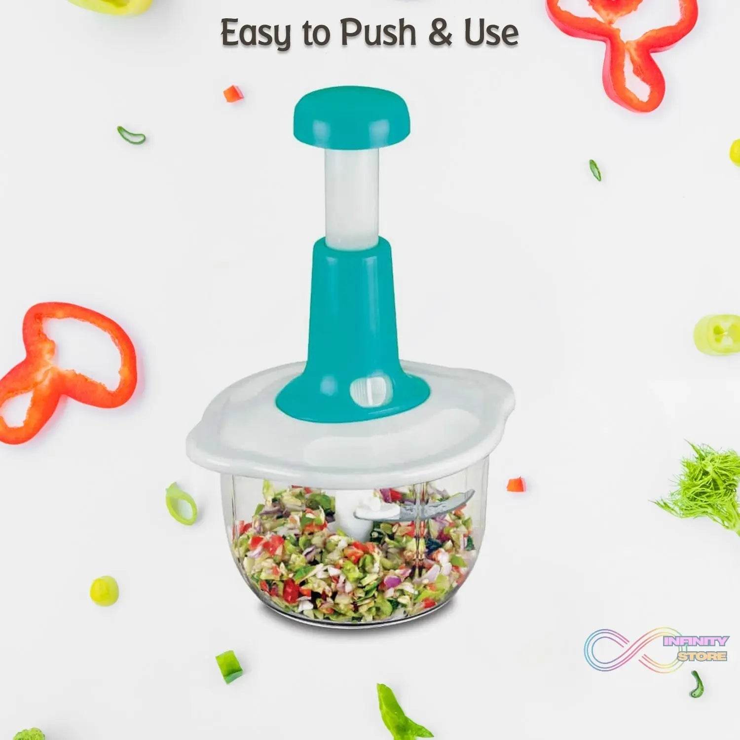 Hand Press Fruits and Vegetable 2 in 1 Push Chopper for Kitchen, 3 Sharp Stainless Steel Blades (1600Ml) - infinityexculsivestore.com
