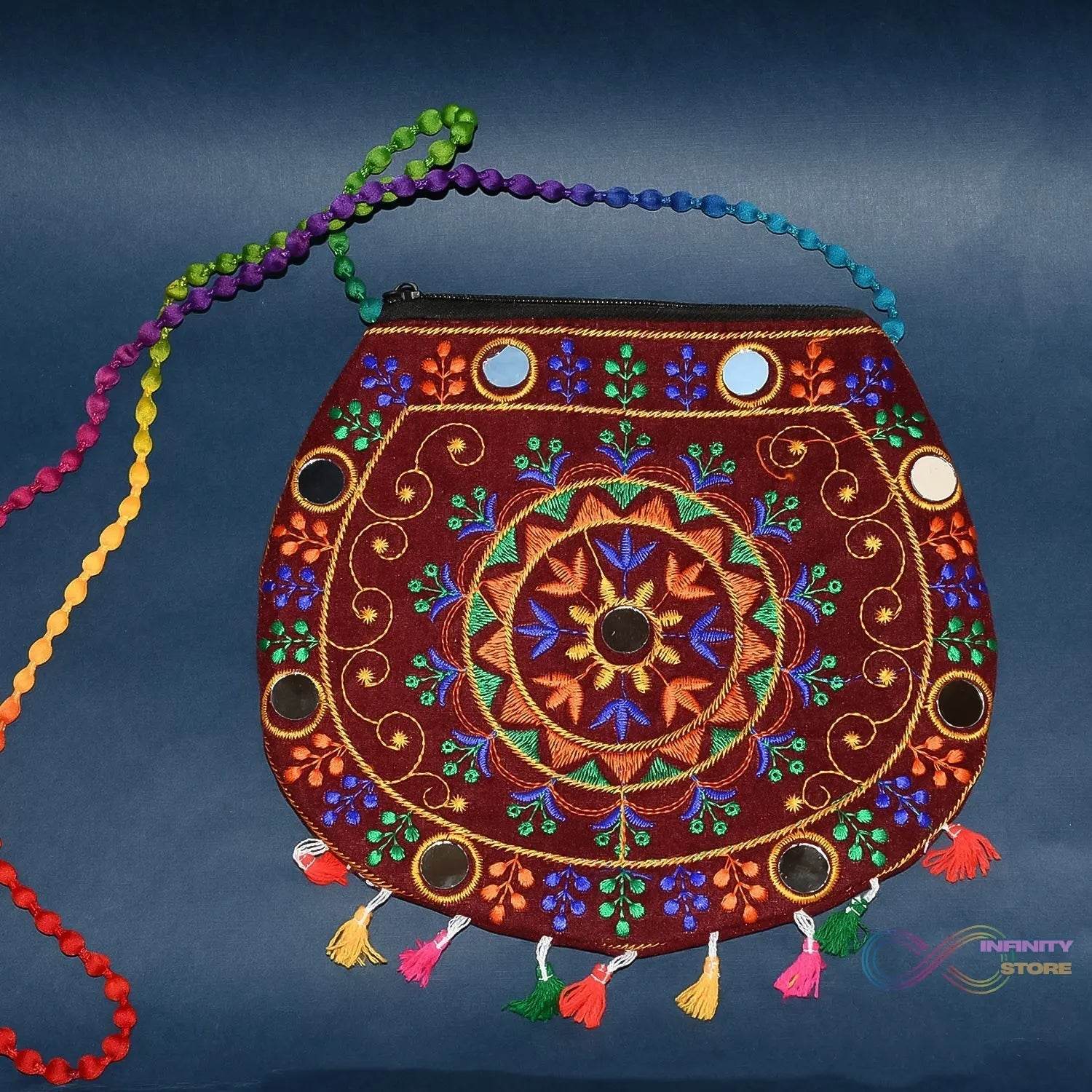 Handcrafted Cotton Embroidered Shoulder Bag / Purse for Girls & women (1 Pc / 9 Inch / Mix Desing) - infinityexculsivestore.com