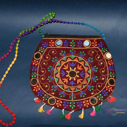 Handcrafted Cotton Embroidered Shoulder Bag / Purse for Girls & women (1 Pc / 9 Inch / Mix Desing) - infinityexculsivestore.com