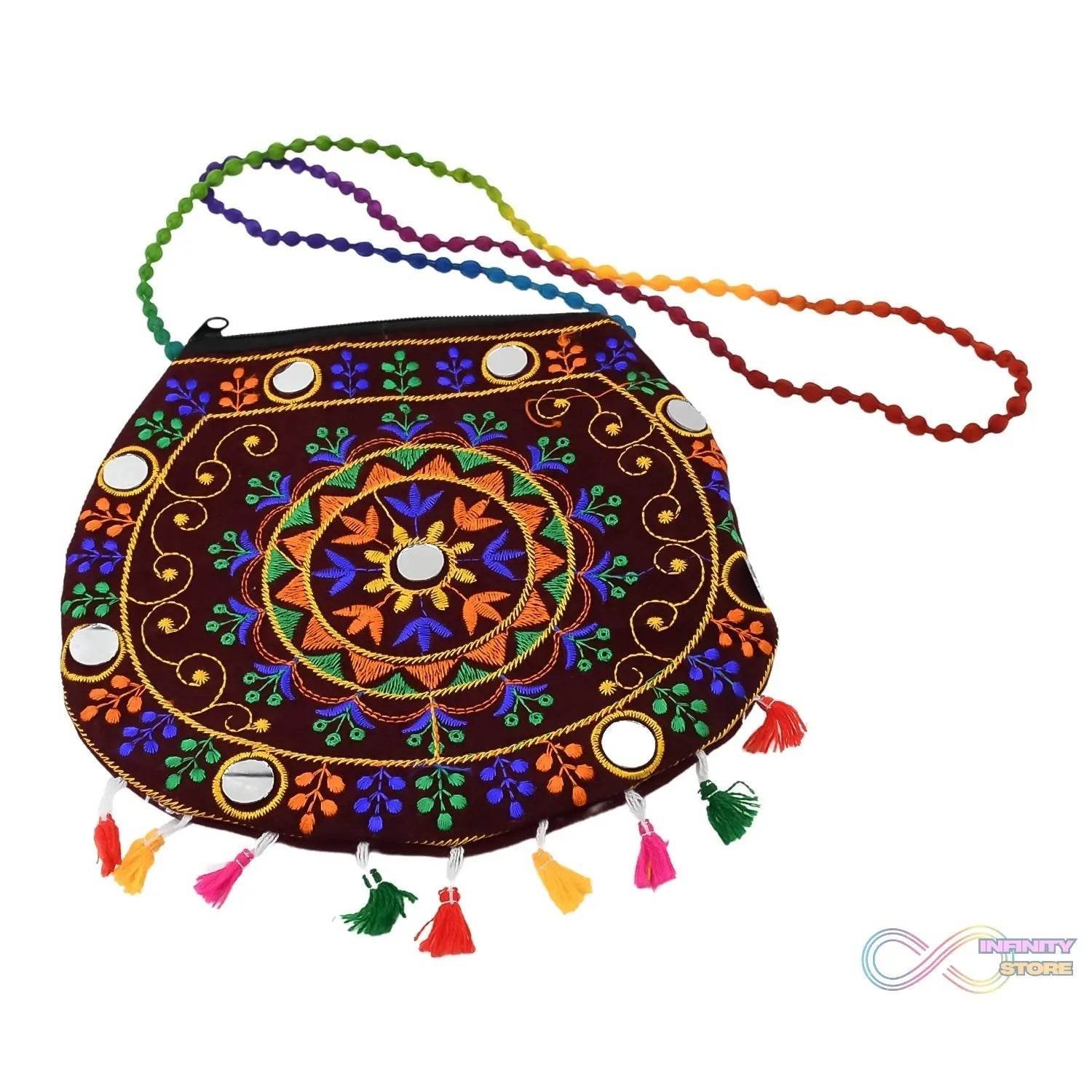 Handcrafted Cotton Embroidered Shoulder Bag / Purse for Girls & women (1 Pc / 9 Inch / Mix Desing) - infinityexculsivestore.com