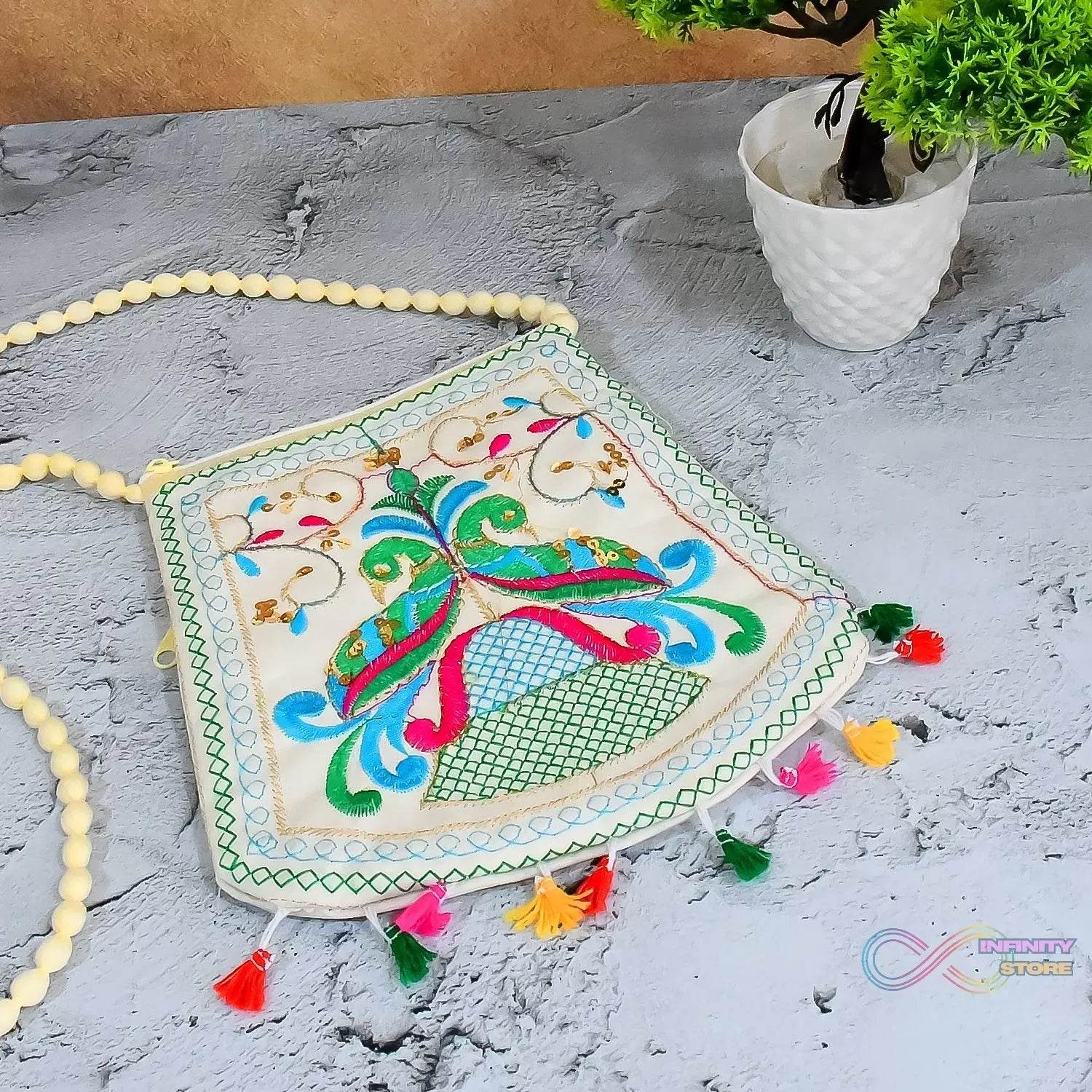 Handcrafted Cotton Embroidered Shoulder Bag / Purse for Girls & women (1 Pc / 9 Inch / Mix Desing) - infinityexculsivestore.com