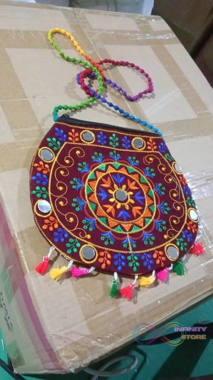 Handcrafted Cotton Embroidered Shoulder Bag / Purse for Girls & women (1 Pc / 9 Inch / Mix Desing) - infinityexculsivestore.com