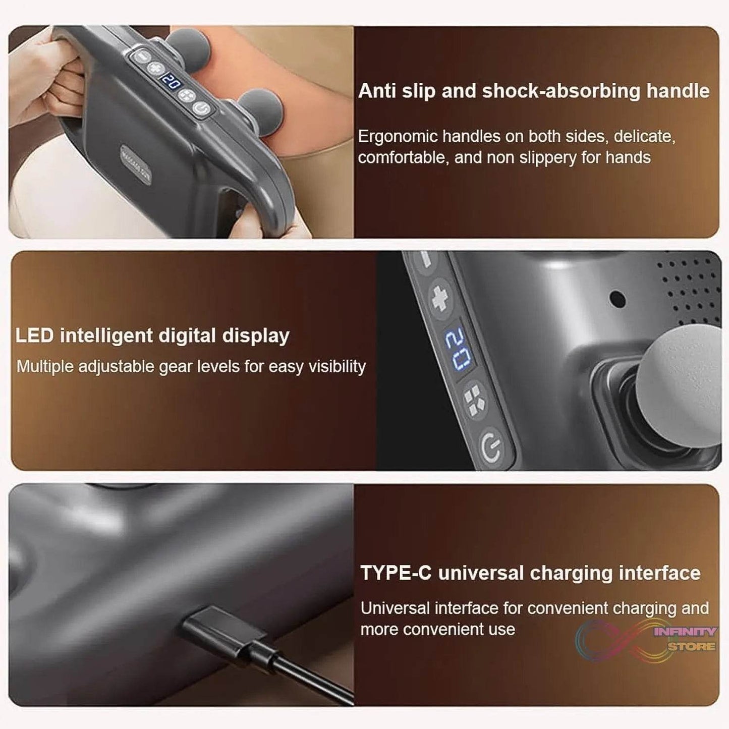 Handheld Full Body Massager 4-Head Massage Gun (1 Pc / Mix Color) - infinityexculsivestore.com