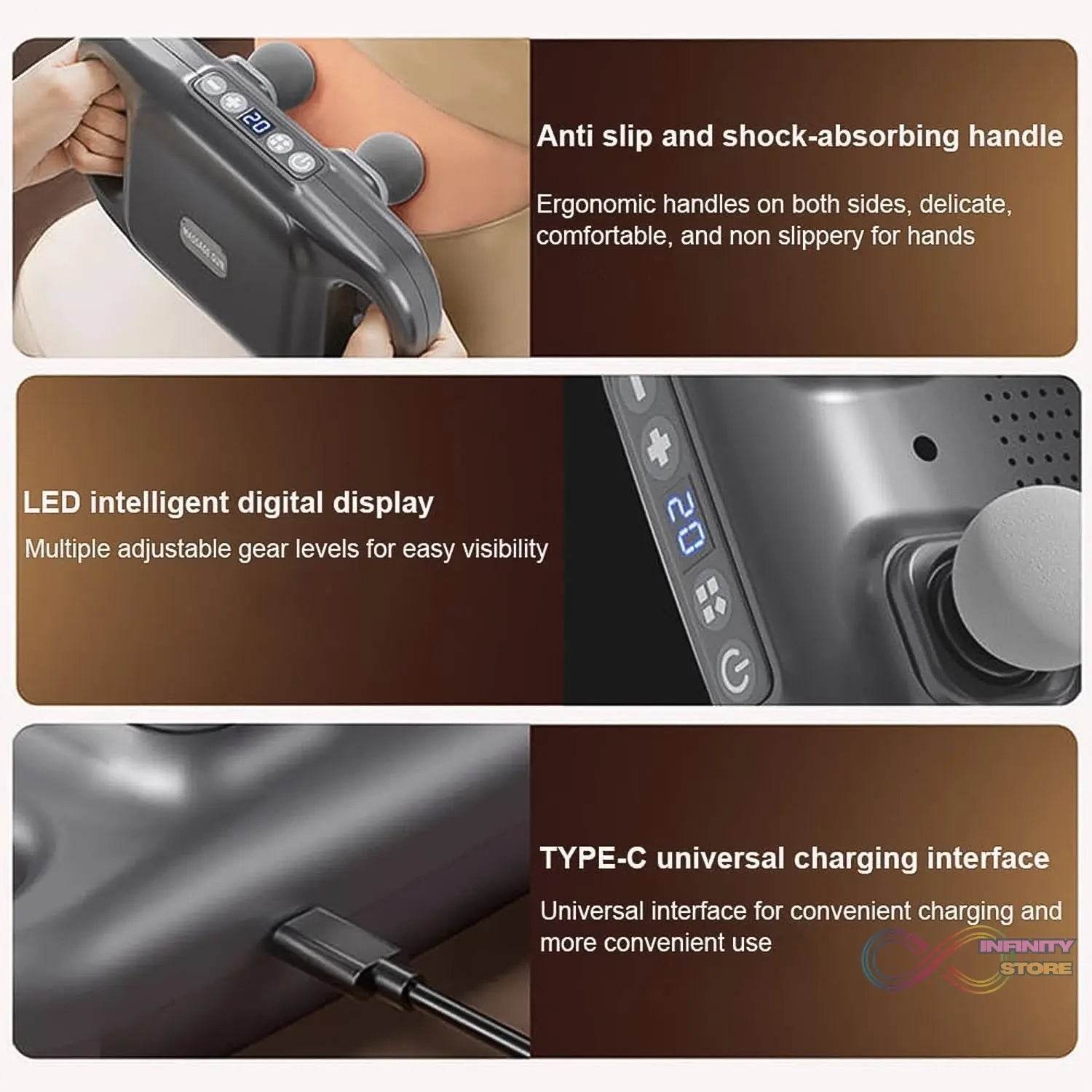 Handheld Full Body Massager 4-Head Massage Gun (1 Pc / Mix Color) - infinityexculsivestore.com