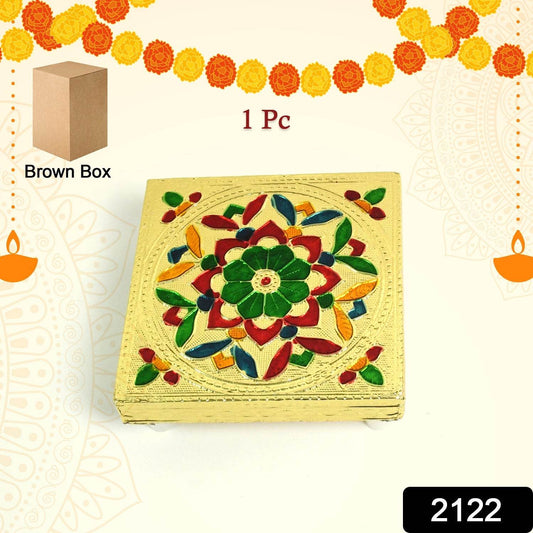 Handicraft Wood Chowki for Pooja , Wooden Bajot for Sitting, Multipurpose Stool (Multi color) (1 Pc) - infinityexculsivestore.com