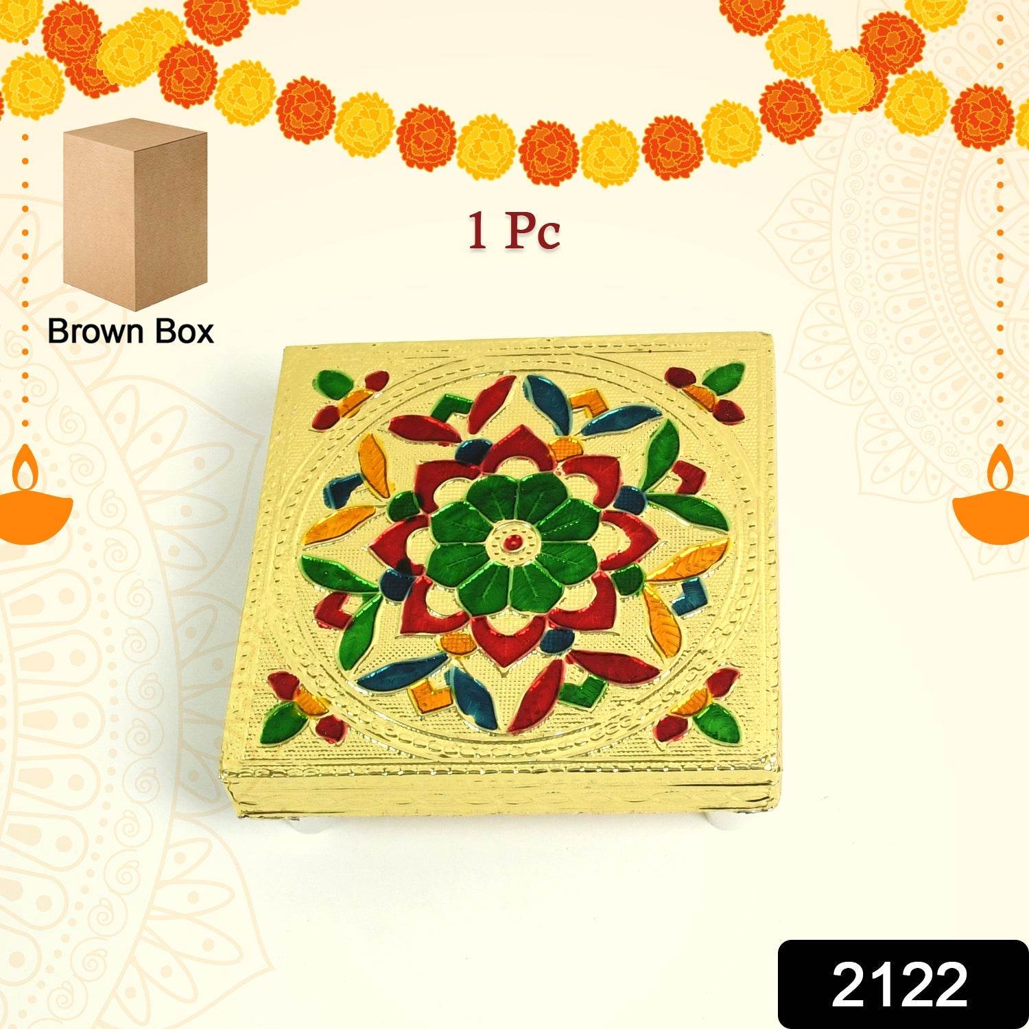 Handicraft Wood Chowki for Pooja , Wooden Bajot for Sitting, Multipurpose Stool (Multi color) (1 Pc) - infinityexculsivestore.com