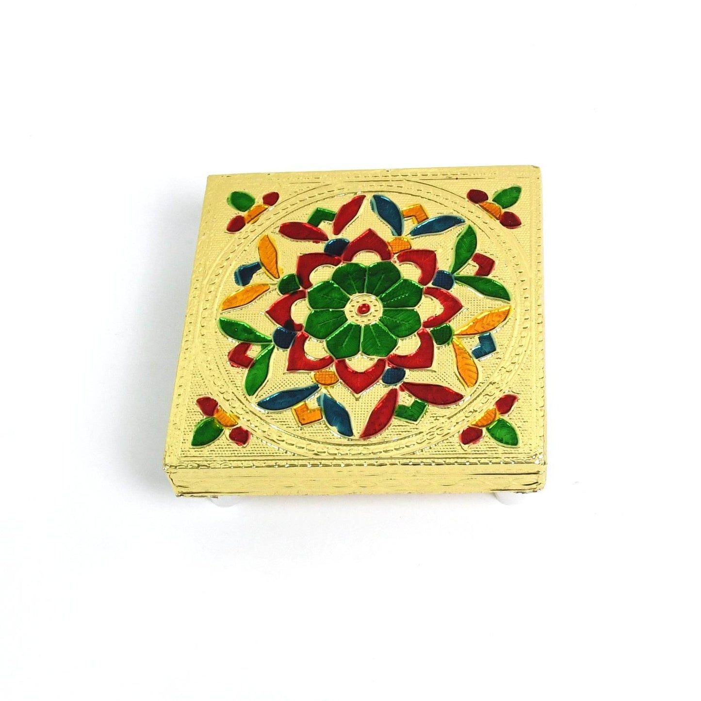 Handicraft Wood Chowki for Pooja , Wooden Bajot for Sitting, Multipurpose Stool (Multi color) (1 Pc) - infinityexculsivestore.com