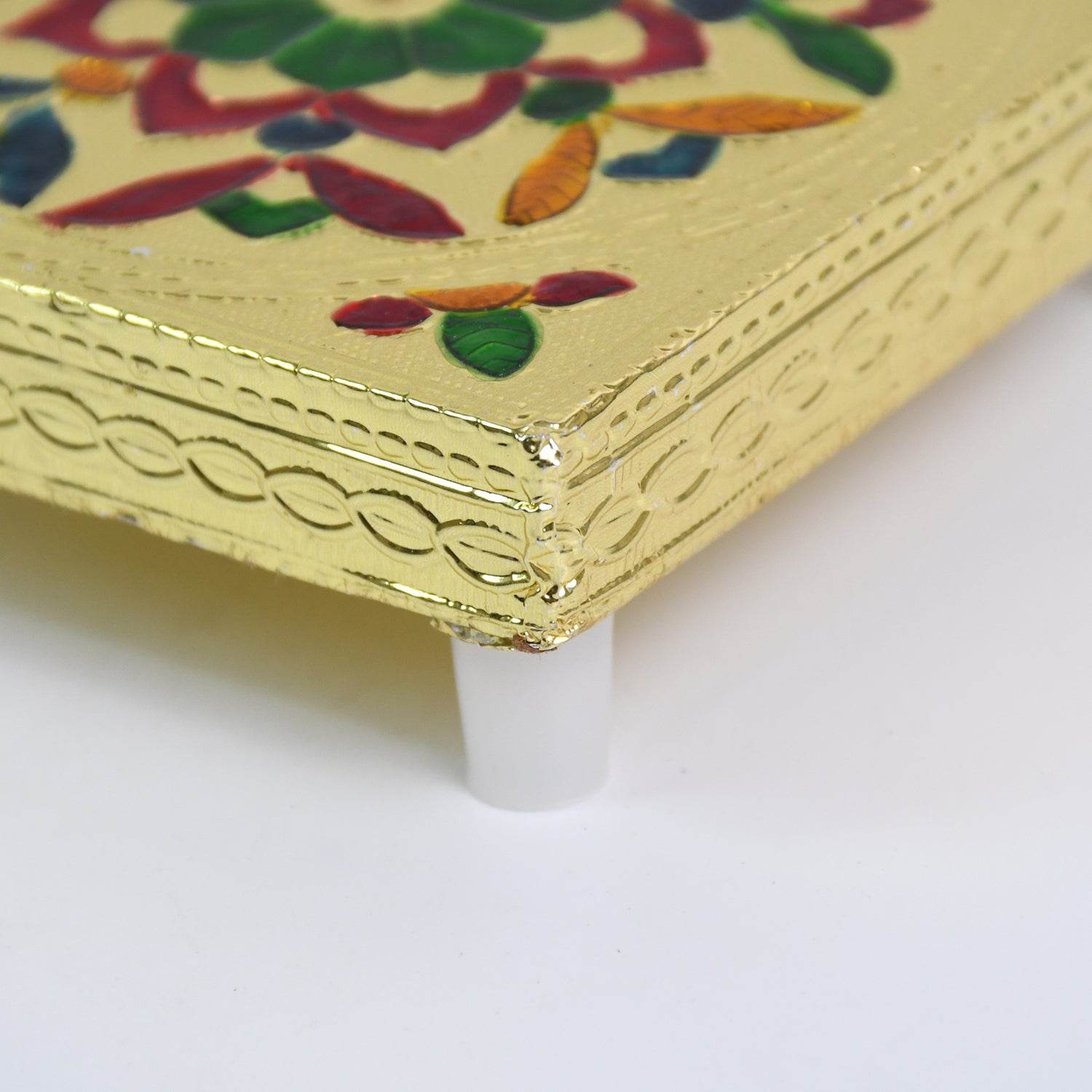 Handicraft Wood Chowki for Pooja , Wooden Bajot for Sitting, Multipurpose Stool (Multi color) (1 Pc) - infinityexculsivestore.com
