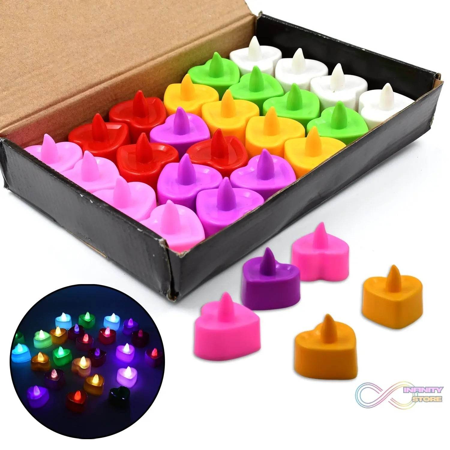 Heart Shape Battery Operated Tea Light LED Candles, for Decoration Use (24 Pc Set) - infinityexculsivestore.com