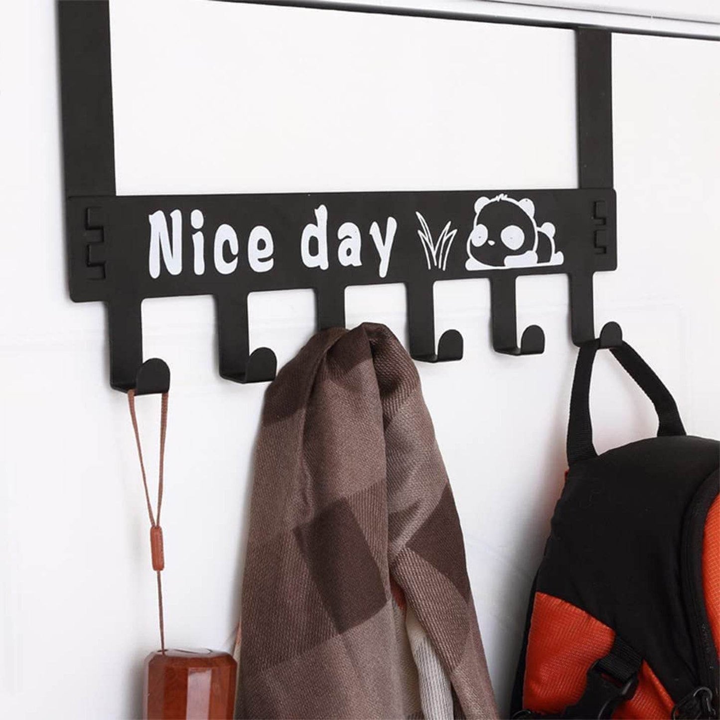 Heavy-Duty Carbon Steel Cartoon Nice Day Over Door Hook Hanger Rack, Towel Hanger, Removable Door Hook, Coat, Scarf, Cloths Hanger (1 pc / 6 Hook) - infinityexculsivestore.com