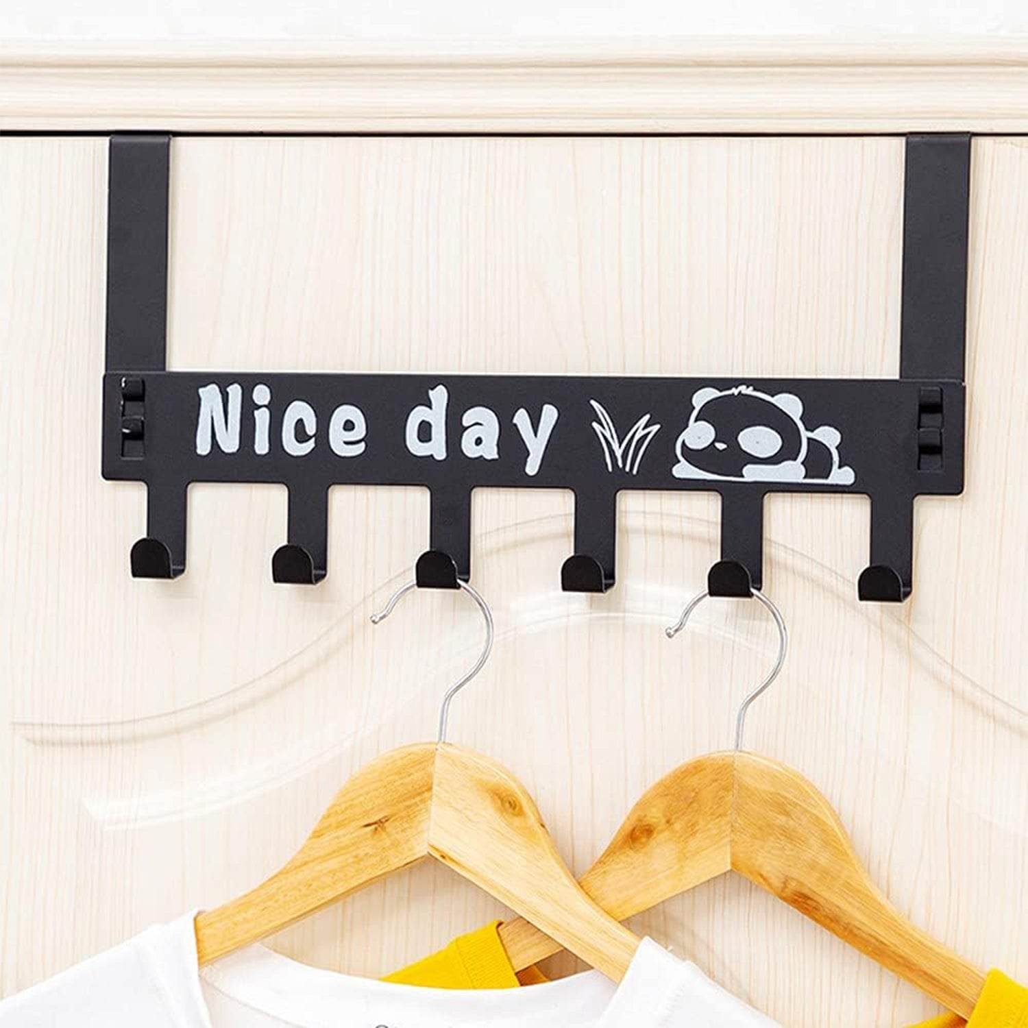 Heavy-Duty Carbon Steel Cartoon Nice Day Over Door Hook Hanger Rack, Towel Hanger, Removable Door Hook, Coat, Scarf, Cloths Hanger (1 pc / 6 Hook) - infinityexculsivestore.com