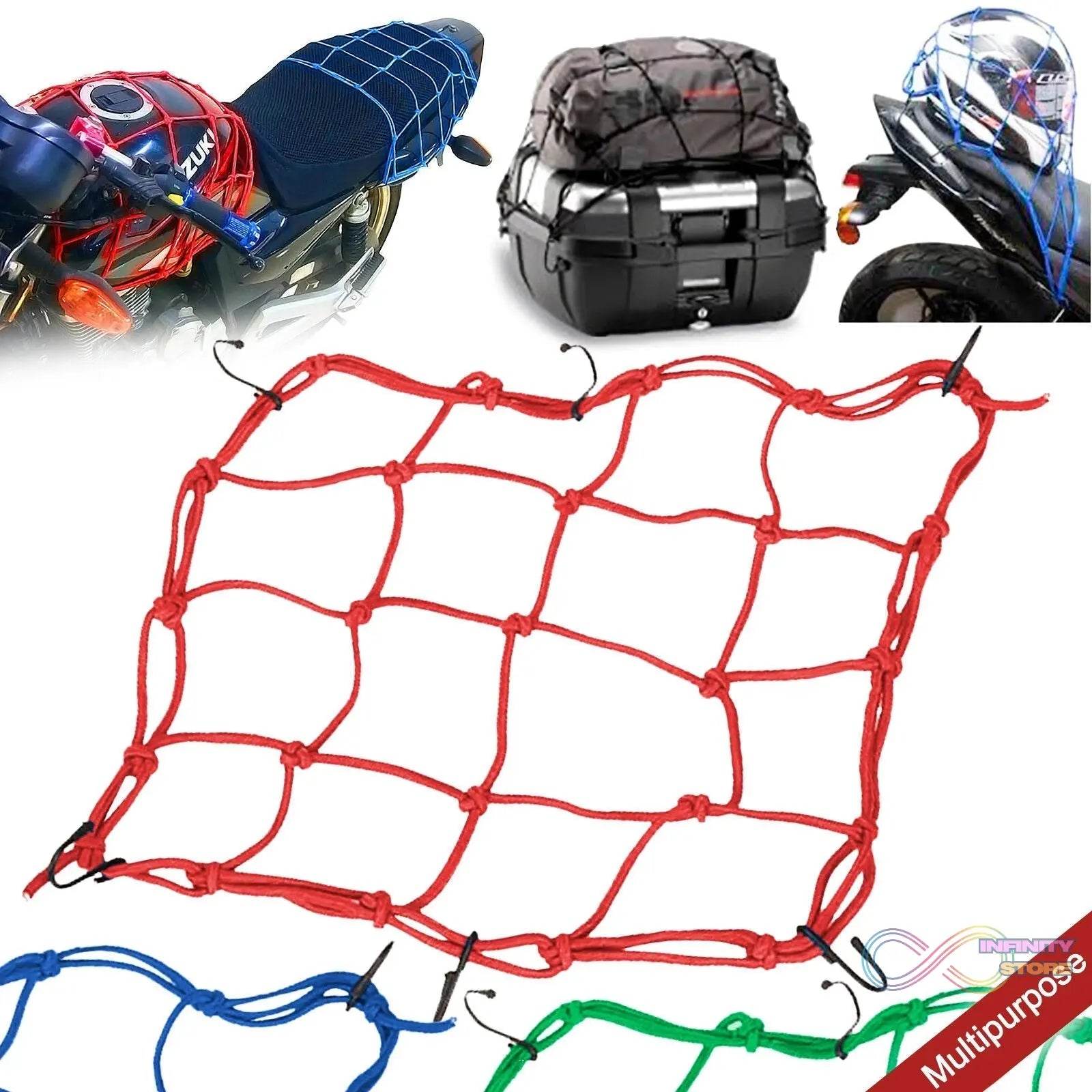 Heavy-Duty Elastic Bungee Cargo Net Mesh Holder - 4 Adjustable Hooks for Motorcycle Tank and Helmet, Octopus Holder for Backpacks and Helmets - infinityexculsivestore.com