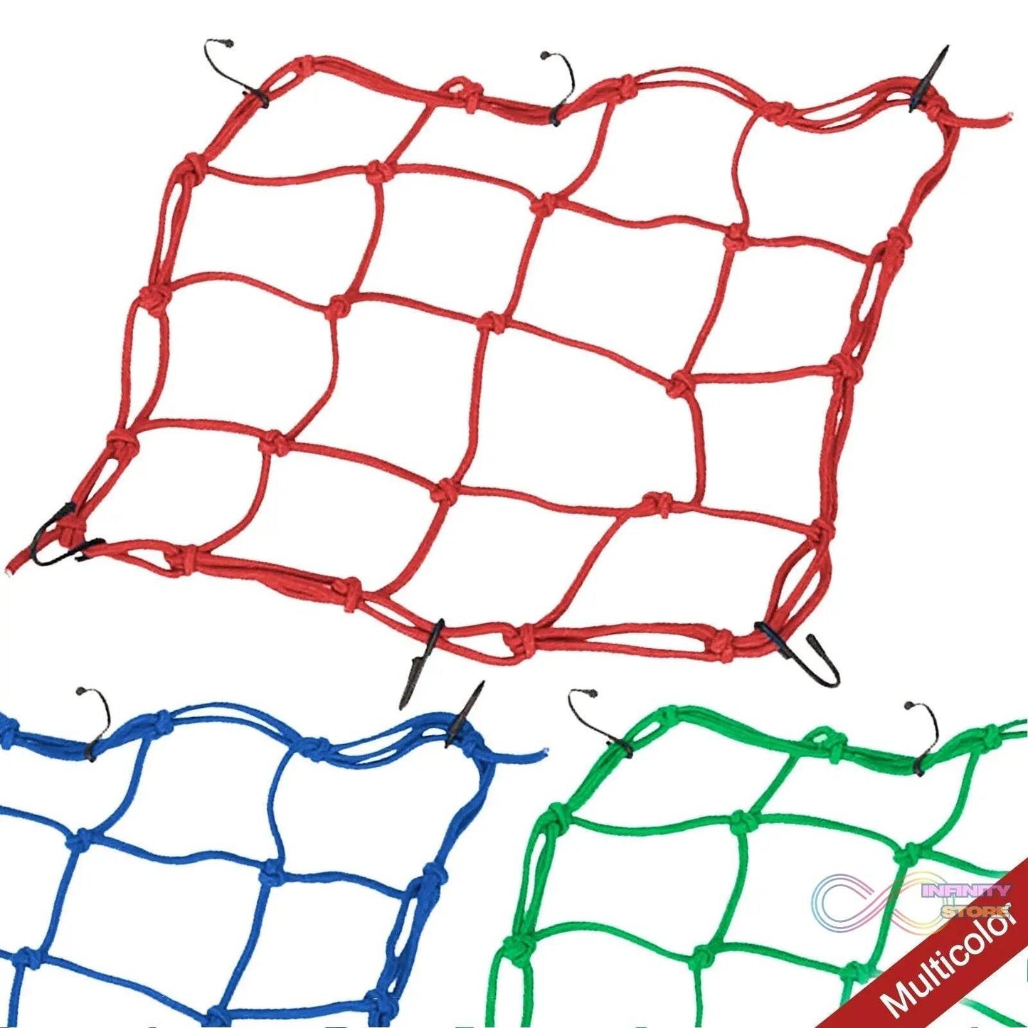 Heavy-Duty Elastic Bungee Cargo Net Mesh Holder - 4 Adjustable Hooks for Motorcycle Tank and Helmet, Octopus Holder for Backpacks and Helmets - infinityexculsivestore.com