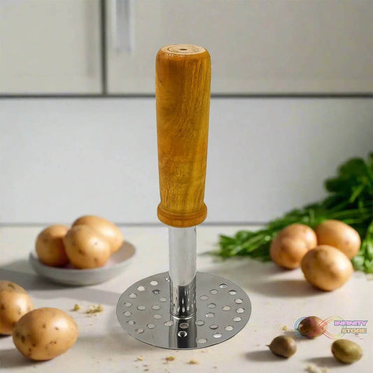 High Grade Stainless Steel Potato Masher Paubhaji / Pav Bhaji Masher with Wooden handle (1 Pc) - infinityexculsivestore.com