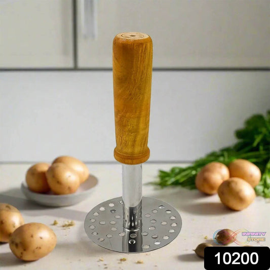 High Grade Stainless Steel Potato Masher Paubhaji / Pav Bhaji Masher with Wooden handle (1 Pc) - infinityexculsivestore.com