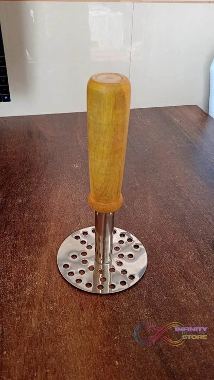 High Grade Stainless Steel Potato Masher Paubhaji / Pav Bhaji Masher with Wooden handle (1 Pc) - infinityexculsivestore.com