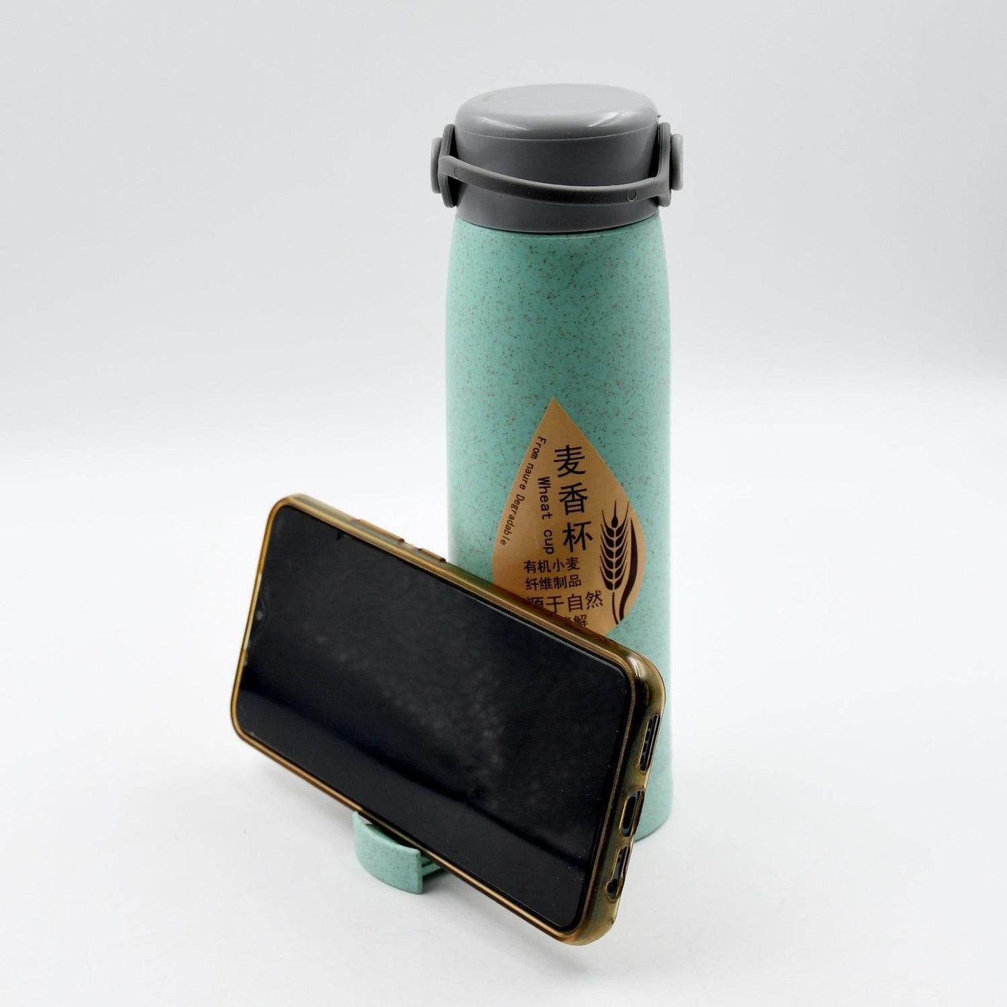 High Portable Water Bottle, Creative Wheat Fragrance Glass Bottle Water with Mobile Phone Holder Wide Mouth Glass Water 380ml (MOQ :- 80 pc) - infinityexculsivestore.com