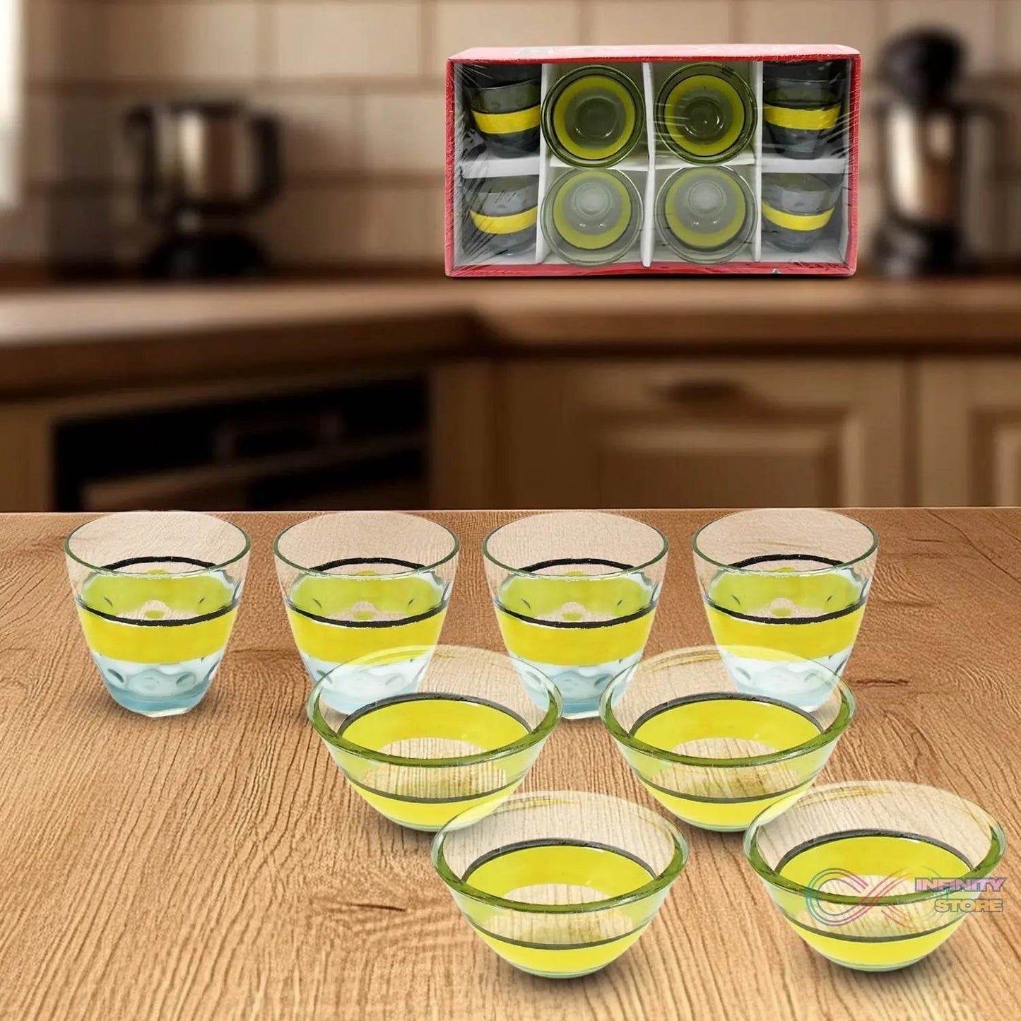High Quality 4 Pc Glass & 4Pc Bowl Set, perfect choice For kitchen - infinityexculsivestore.com